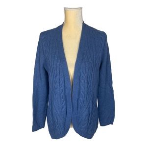 Talbots Blue Open Front Cable Knit Cardigan Wool Cashmere Blend‎ Size Medium